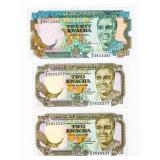 Lot 3 ZAMBIA UNC Notes - 2 x TWO Kwacha, 1 x Twent