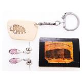 Lot 3 Estate - Ivory Key Ring, Mini Book, Pr. Earr