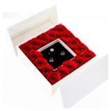 Red Rose Gift Set - 16 Red Roses, Random Stud Earr
