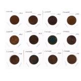 Group of 12 Canada Large One Cent Coins Early 1900
