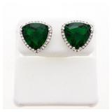925 Sterling Silver Heart Cut Earrings, Emerald Gr