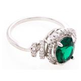 925 Sterling Silver Ring, Size 8, Oval Cut emerald