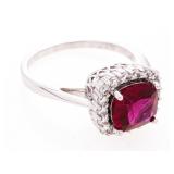 925 Sterling Silver Ring, Size 8 Cushion Cut Ruby