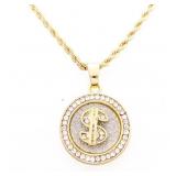 18kt GP Money Necklace Round Pendant & 28' Rope S