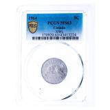 Canada 1964 Five Cents  PCGS MS63