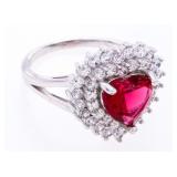 925 Sterling Silver Heart Shape Cluster Ring, Size