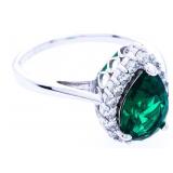 925 Sterling Silver Pear Cut Emerald Green Swarovs