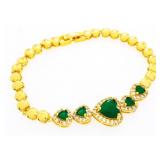Hand Made Bracelet, Emerald Green Heart Cuts, Bead
