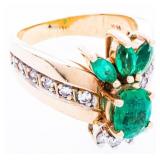 14kt Yellow Gold Designer Cocktail Ring,4 Emeralds