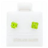 Sterling Silver Genuine Peridot Princess Cut Earri