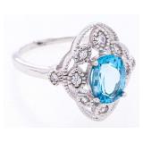 925 Sterling Silver Ring, Size 6, Oval Cut Blue To