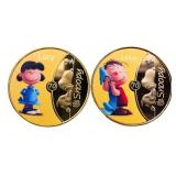 Lot of 2 x 24kt Gold Overlay Medallion - "PEANUTS