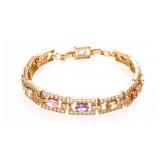 18KT Gold Overlay Gemstone Bracelet, Foldover Clas