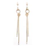 18kt BGO Drop Chain Earrings w/ Hearts
