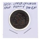 1850 Upper Canada Half Penny Token