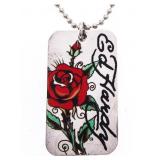 "Ed Hardy" Rose Tag Pendant & Chain