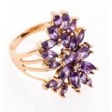 925 Sterling Silver/GP Fancy Amethyst Cluster Ring