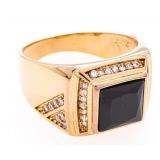 Unisex 18kt BGO Signet Ring Square Onyx & CZ Size
