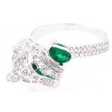 ESTATE - Ring, Panther Style Pave Set w/Emerald Gr