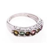 Sterling Silver Genuine Gemstones Band Ring (Size