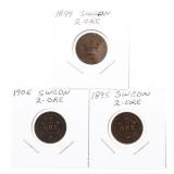 Group - 3 SWEDEN Coins - 2-ORE -1895,1899,1906