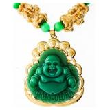 24kt G.P. & Jadeite Bead Necklace w/ Happy Buddha