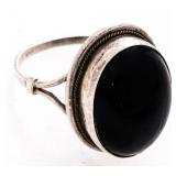 Vintage Sterling Silver Ring Bezel Set Oval Cabach