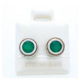 925 Sterling Silver, Green Onlyx Stud Earrings, 1.