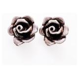 Vintage Sterling Silver Rose Earrings Clip Backs