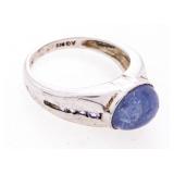 925 Sterling Ring bezel Set Oval Cabachon Saphire