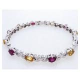 925 Sterling Silver Bracelet, 12 Oval Cut Genuine