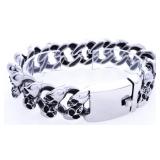 Stainless Steel Double Row Skulls Bracelet