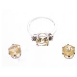 Sterling Silver Genuine Citrine Gemstone Ring & St