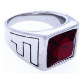 Gents Stainless Steel Ring, Size 12 Ruby Red Cryst