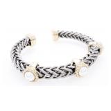 Bangle Cuff Bracelet w/ Pearls