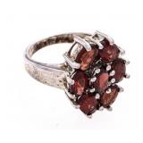 Vintage Sterling Silver 7 Oval Garnet Gemstone Rin