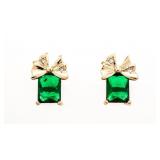 18KT BGO Emerald Cut Stud Earrings w/Bow, Emerald