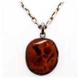 Vintage 24" Necklace, Amber Free Style Pendant Ca