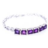 925 Sterling Silver Bracelet -6 Square Cut Genuine