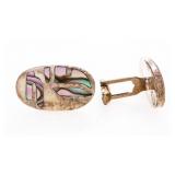 Vintage Sterling Silver Cufflinks Inlaid Art desig