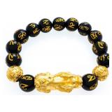 24kt G.P. Black Bead Bracelet w/ PIXIU Mythical An