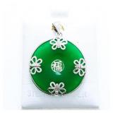 Genuine Jadeite Round Pendant w. Sterling Silver A