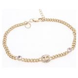 18kt BGO Fancy Curb Link Bracelet 2-CZ Gemstones