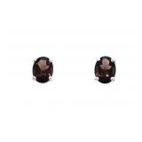 Sterling Silver Genuine Oval Cut Smokey Quartz Stu