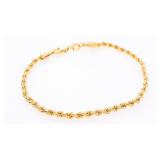 18kt Gold Overlay Solid Rope Bracelet 7.5"