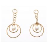 18kt Oro Laminado Drop Hoop w/ Pearl Earrings