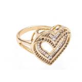 18kt Oro Laminado Double Heart Ring Pave Set w/ Ba