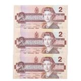 Lot - 3 Bank of Canada 1986 Two Dollars9BRT) In Se