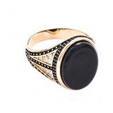 18kt Oro Laminado Oval Onyx & Bead Set Gemstone Ri