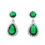 Silver Pear Shape Emerald Green Gemstone w/ Halo D